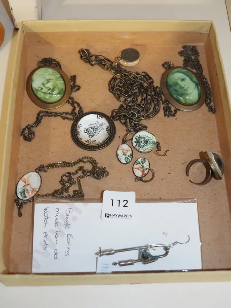 box of pendants, earring made from watch parts Image 1++