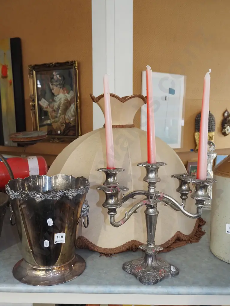 plated ice bucket and candelabra Image 1++