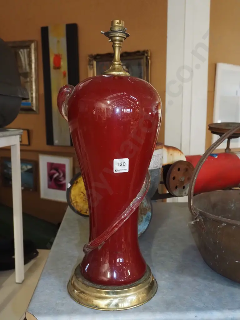 red glass table lamp base H490 Image 1++