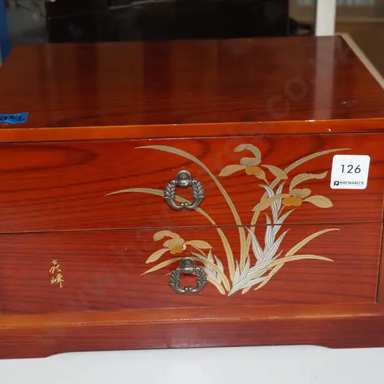 small wooden 2 door jewellery chest H180 W300