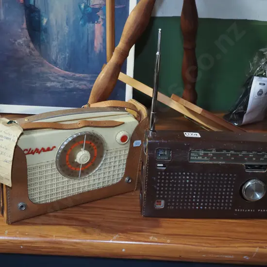 2x vintage leather cased transistor radios