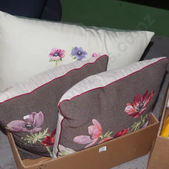 box; 3x cushions - largest has stain