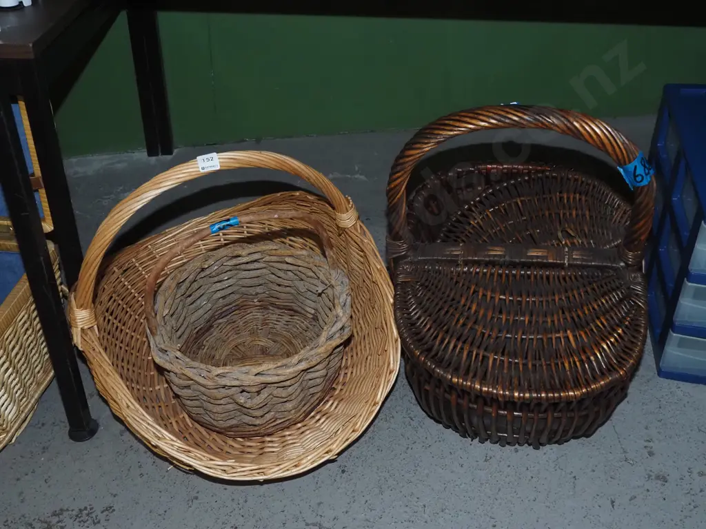 restorer's cane picnic basket, 2 other cane baskets Image 1++