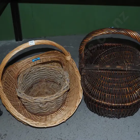 restorer's cane picnic basket, 2 other cane baskets