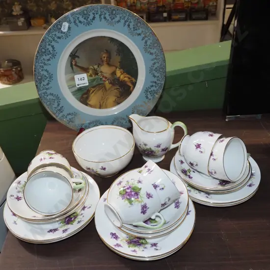 English cabinet plate, Salisbury forget me not cups, saucers etc