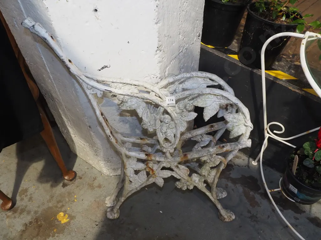 2x Victorian cast iron ended garden seats - grape pattern Image 1++
