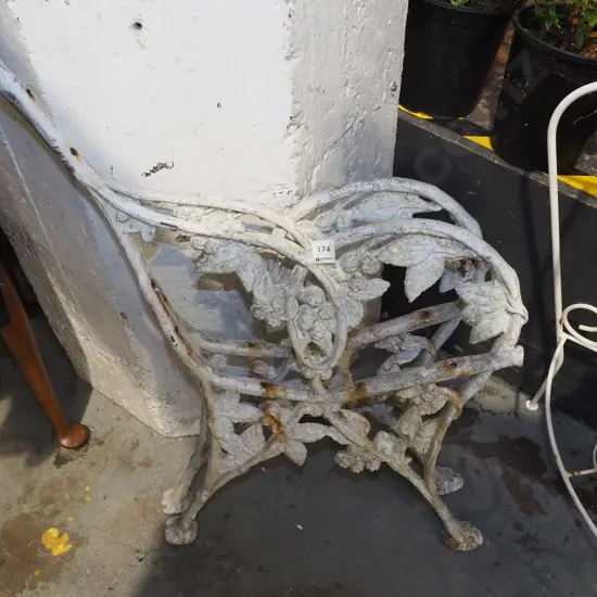 2x Victorian cast iron ended garden seats - grape pattern