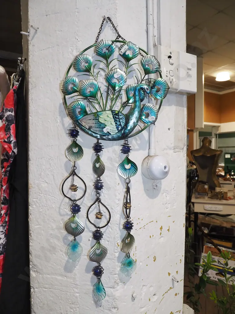 metal and glass peacock themed garden art Image 1++