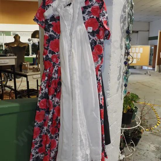 vintage christening gown, floral dress, grey school uniform
