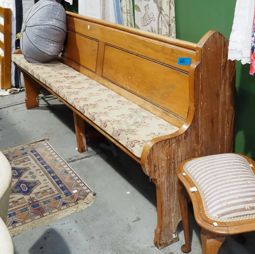 rimu church pew with deep button cushion damage to 1 end Image 1++