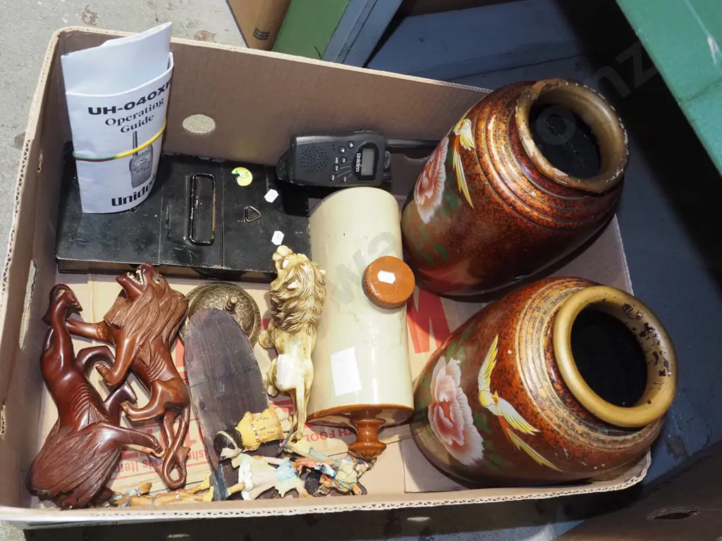 box; pair of Asian vases, stoneware hot water bottle etc Image 1++