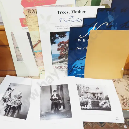 historic unframed photographic prints, various promotional posters
