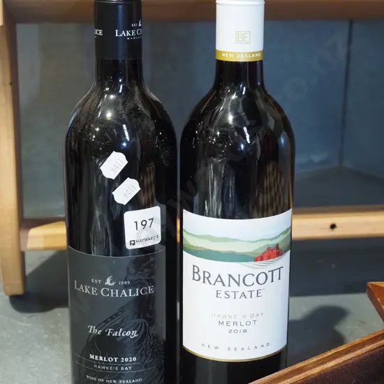 bottle of Lake Chalice Falcon merlot 202, Brancock Estate merot 2018