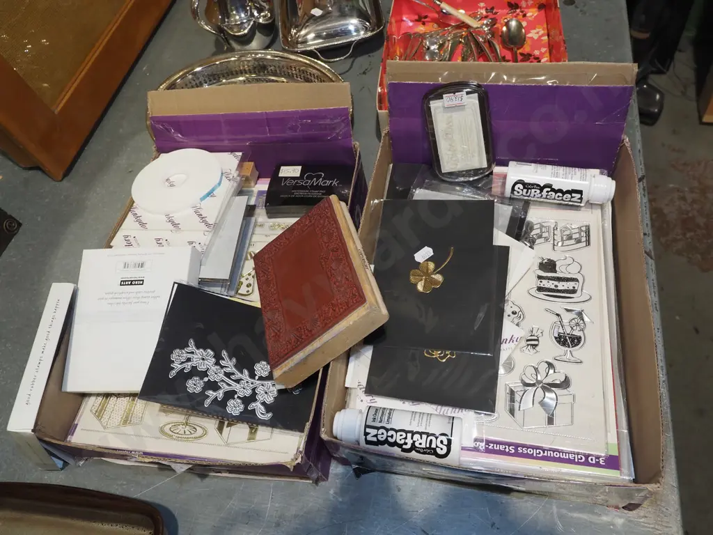2x boxes of crafter's supplies; cards, stamps, card inserts etc Image 1++