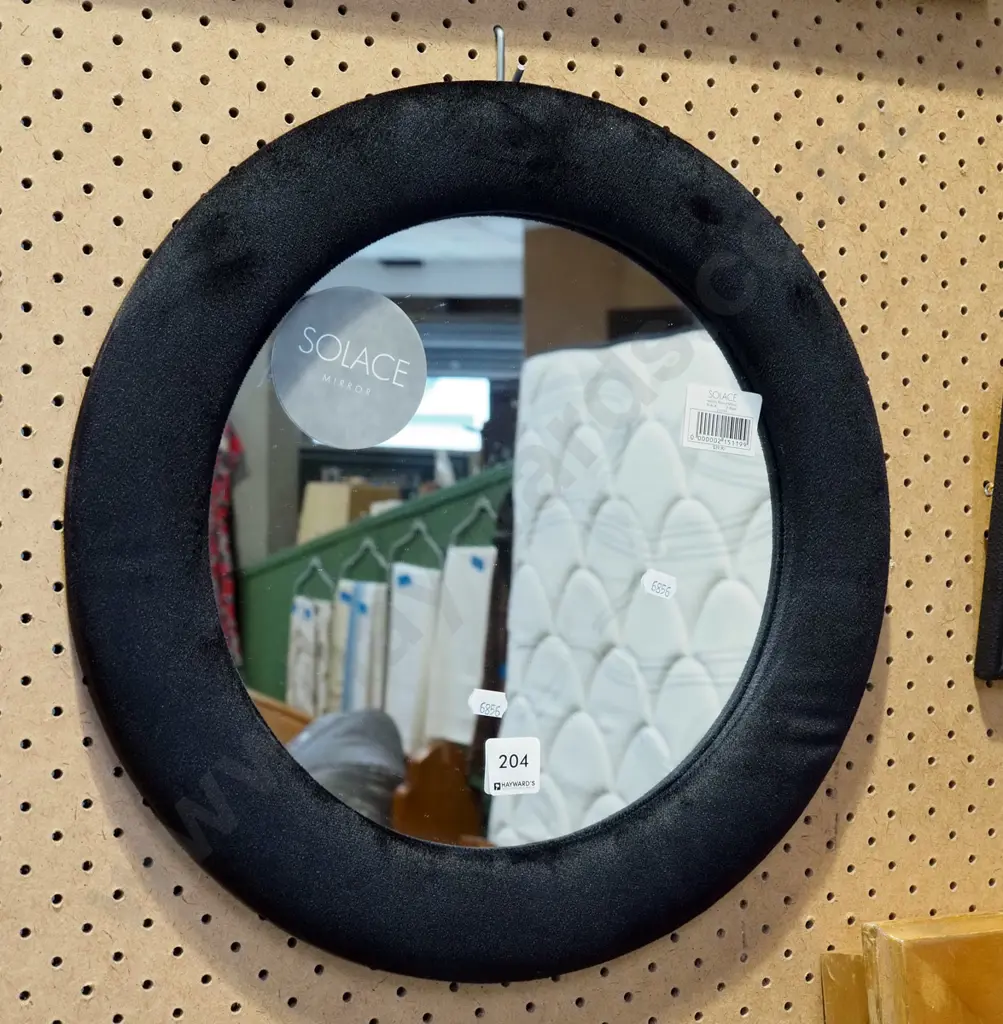 Solace black fabric framed wall mirror Diam400 Image 1++