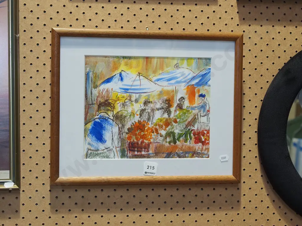 framed J Cameron '02 - mixed media - market scene Image 1++