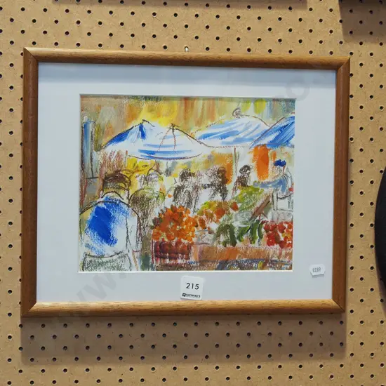 framed J Cameron '02 - mixed media - market scene