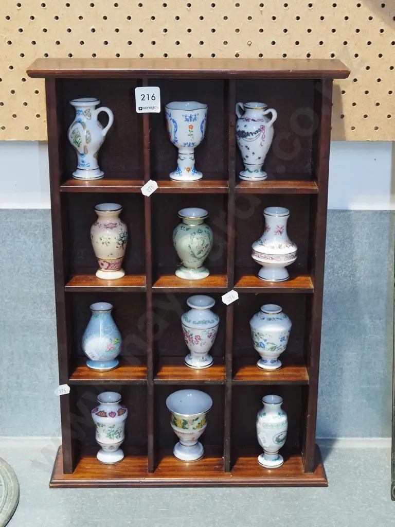 small pine shelves with 12 small vases H470  Image 1++