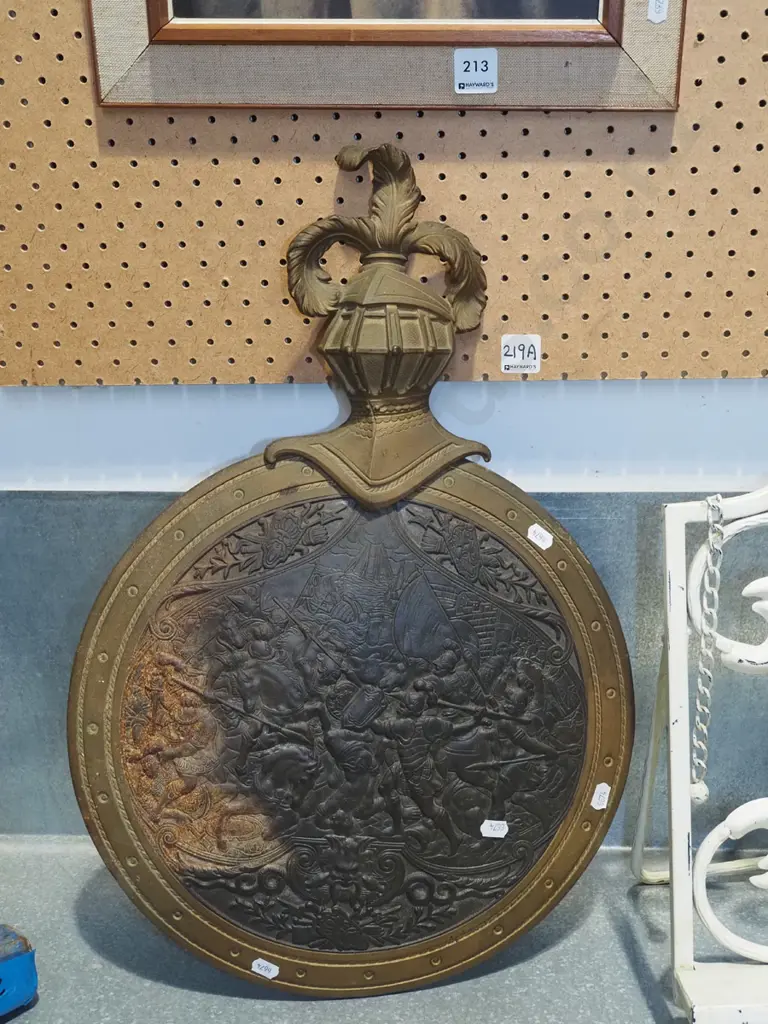 cast metal wall metal ornament with knight and battle motifs - corosion Image 1++