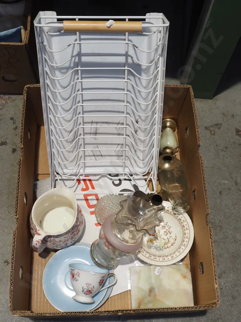 box; dish rack, hand painted glass jug, sweet dishes etc Image 1++