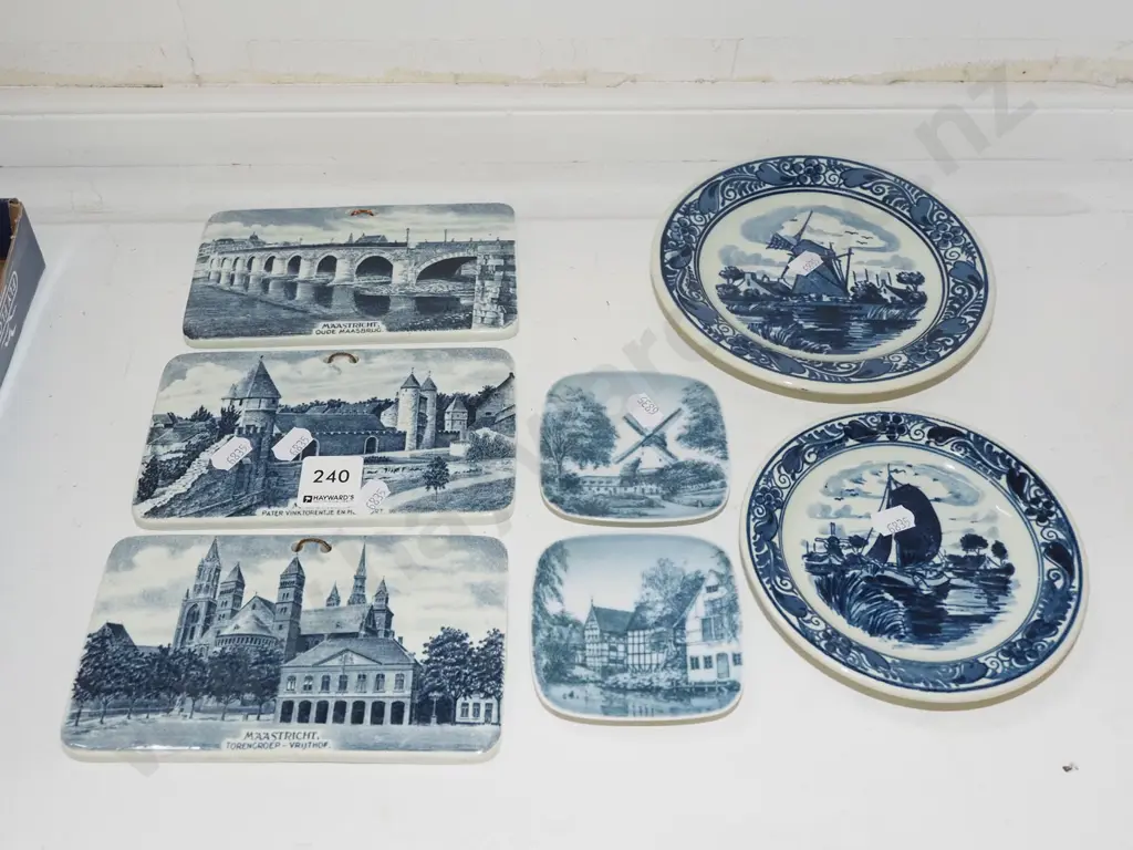 delft ware plates, Danish pin dishes, 3x blue and white Dutch souvenir tiles Image 1++