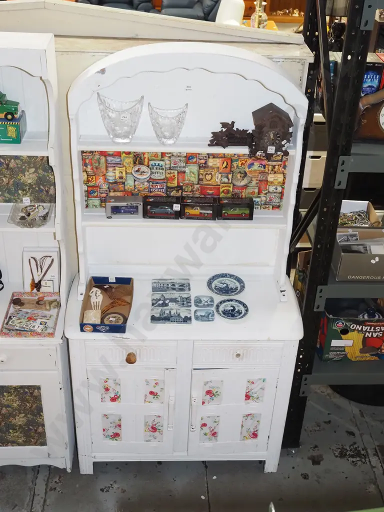 hand painted 2 door 2 drawer welsh dresser with fabric inlay - chips and scrapes to paint Image 1++