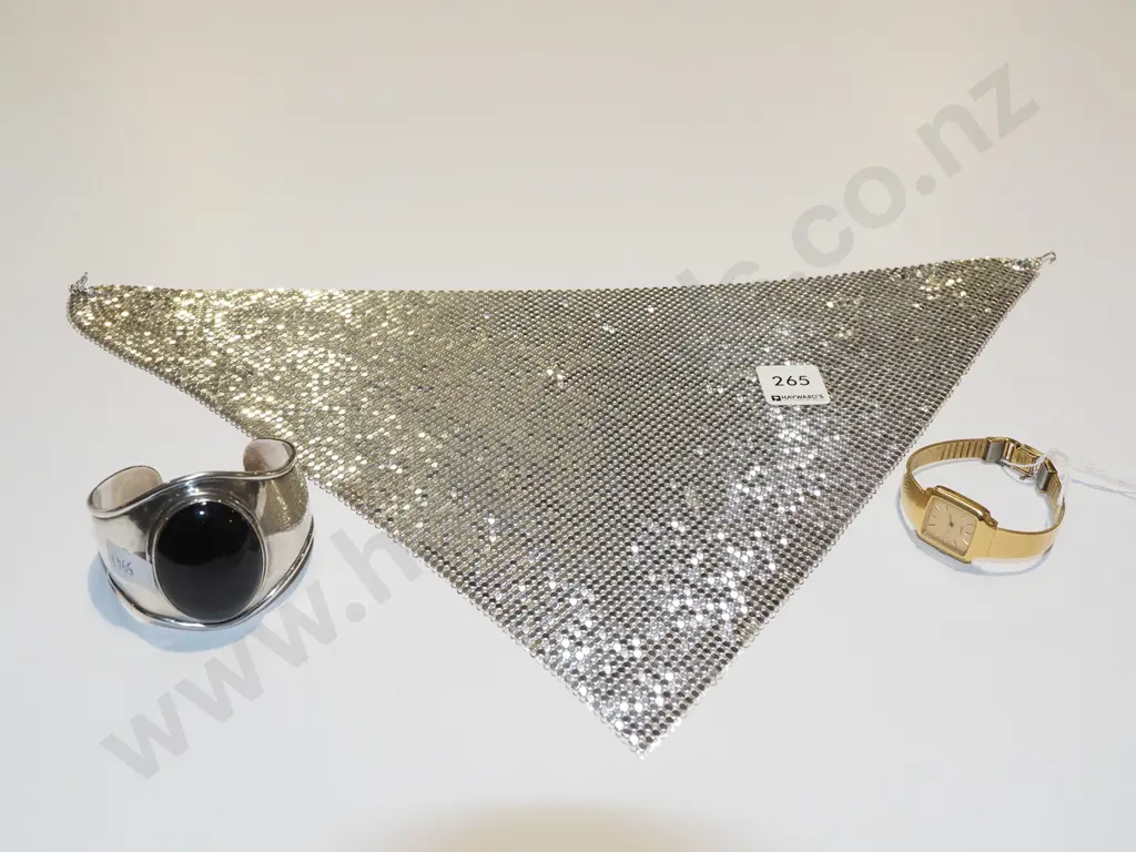 Oroton scarf, silver onyx bangle, Seiko wristwatch Image 1++