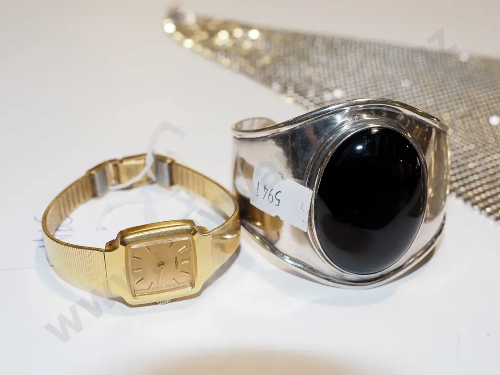Oroton scarf, silver onyx bangle, Seiko wristwatch Image 1++