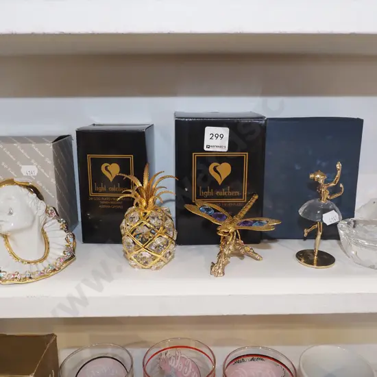 5x gold plated and crystal ornaments Tallest H105