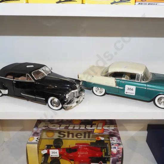 2x diecast model vehicles; 1947 Cadillac, 1955 Chevrolet Bel Air