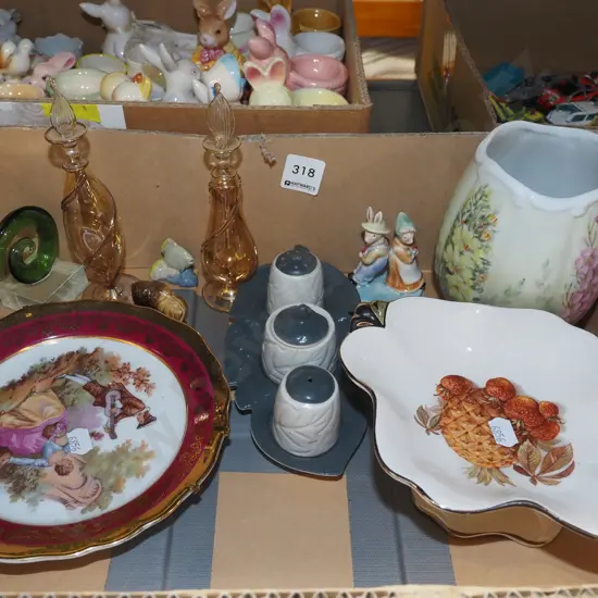 box; Limoges plate, comport, condiment set etc