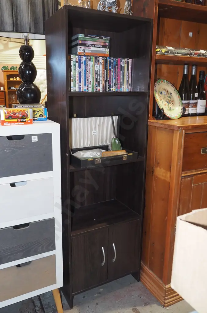mdf faux wood veneer bookcase with lower 2 door cabinet H1580 W485 D295 Image 1++