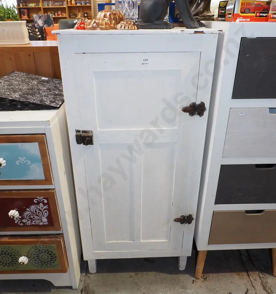hand painted colonial single door cupboard - scratches and marks to paint H1055 W490 D295 Image 1++