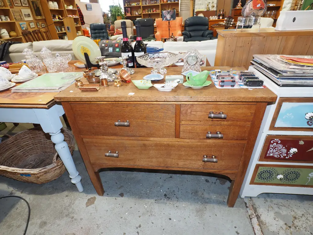 oak 4 drawer sideboard with deco handles (mirror removeds from back) H795 W1000 D485 Image 1++