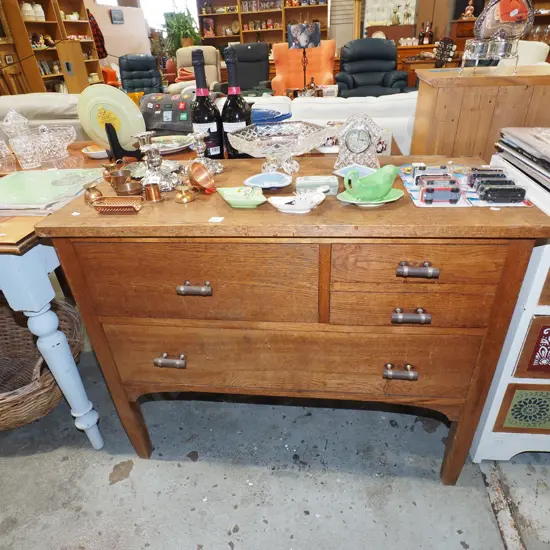 oak 4 drawer sideboard with deco handles (mirror removeds from back) H795 W1000 D485