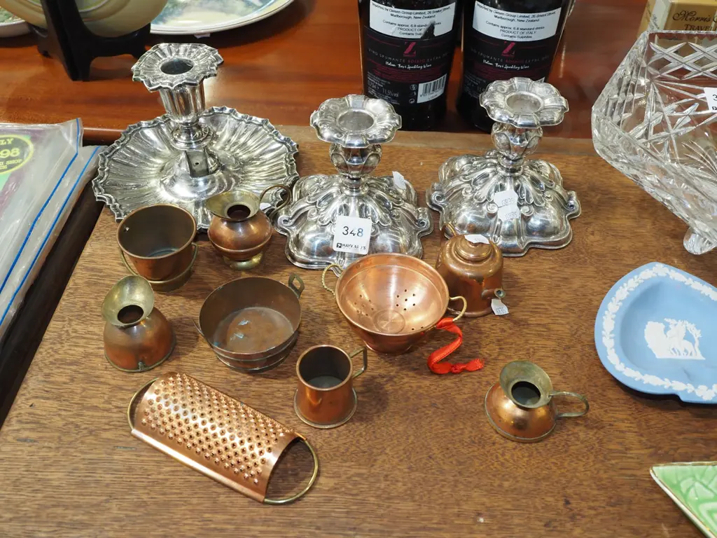 3x candlesticks, copper miniatures Image 1++