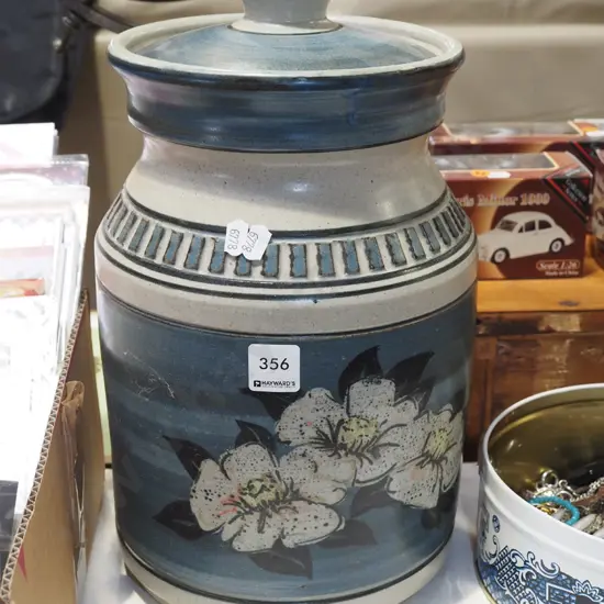 large stoneware lidded  canister H35