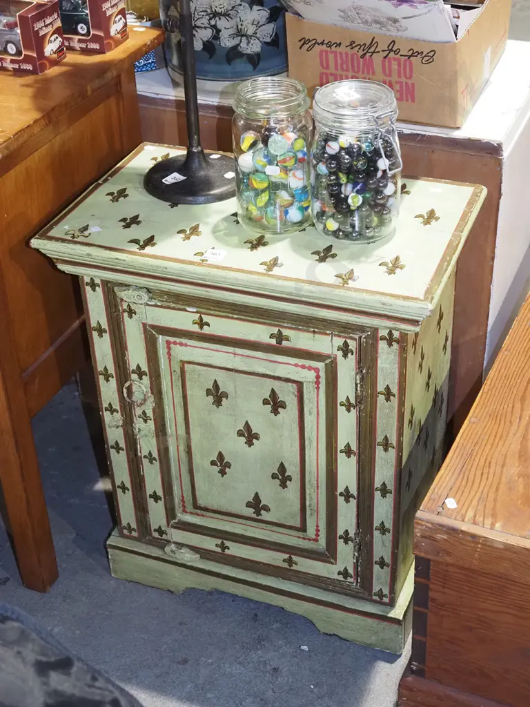 single drawer pot cupboard - fleur de lis hand decoration H620 W515 D310 Image 1++