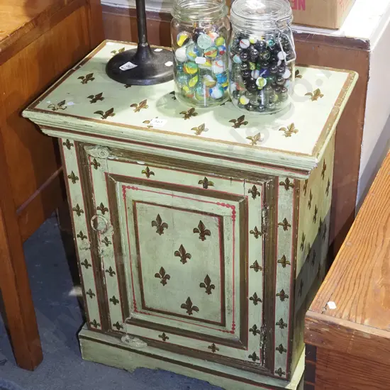single drawer pot cupboard - fleur de lis hand decoration H620 W515 D310