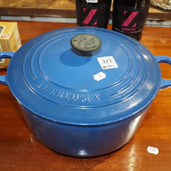 Le Creuset blue enamel and cast iron casserole - marks to bottom Diam 230