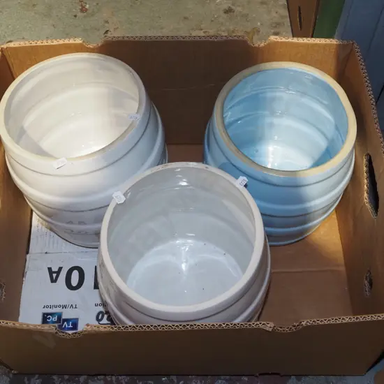 box; 3x reproduction NZ storage crocks - no lids