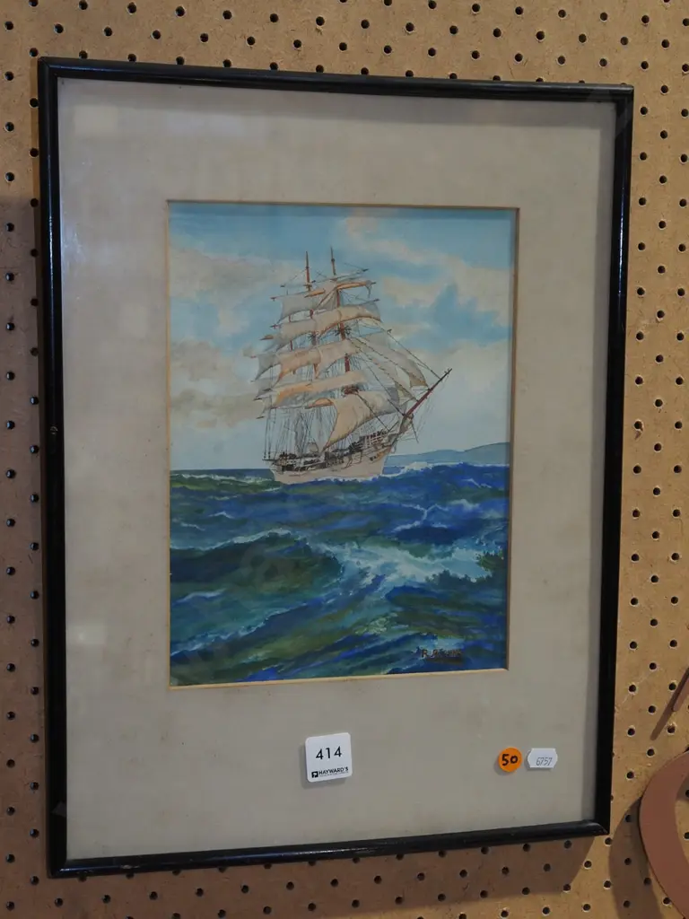 framed watercolour - sailing ship - marks Image 1++
