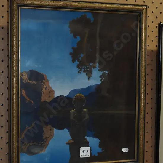 framed print - girl on seated on stone in river