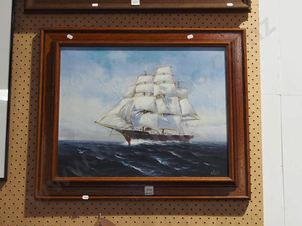 wood framed oil - sailing boat Image 1++