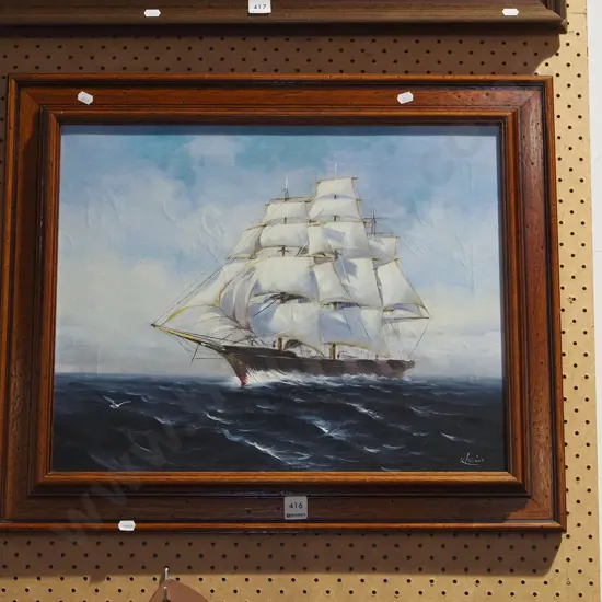 wood framed oil - sailing boat