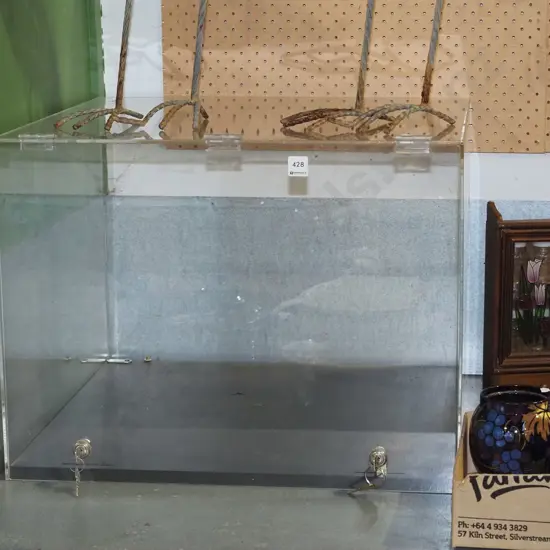 lockable perspex display box - key in office H465 W600 D600