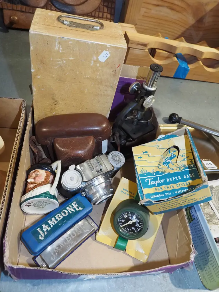 box; microscope, 35mm camera, divers depth gauge etc Image 1++