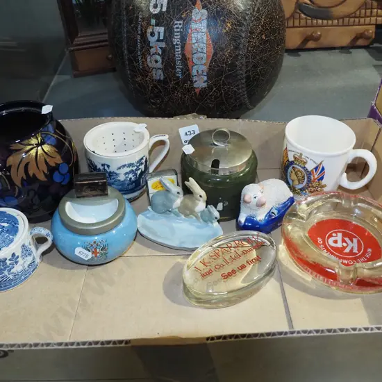 box; ashtray, strainer cup, QEII coronation cup etc