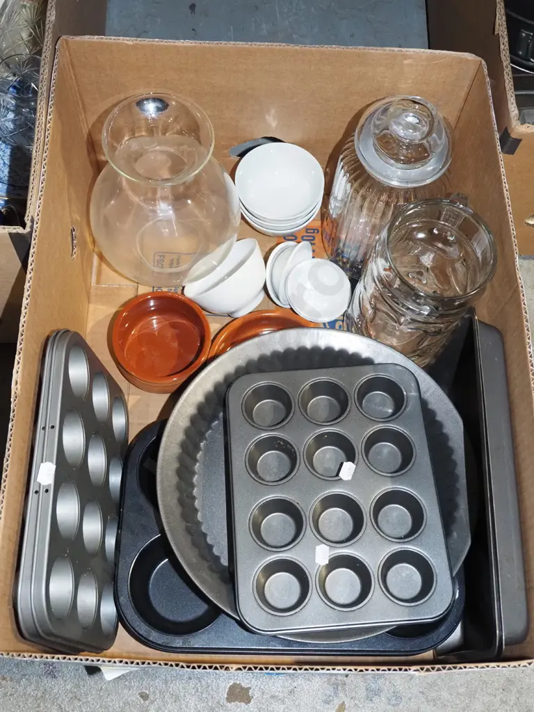 box; muffin trays, baking trays, glass canisters etc Image 1++