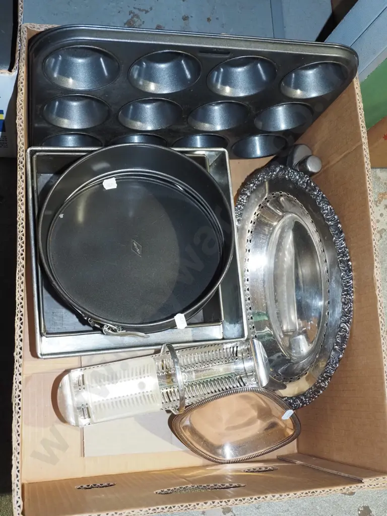box; cake tin, muffin trays, plated ware etc Image 1++